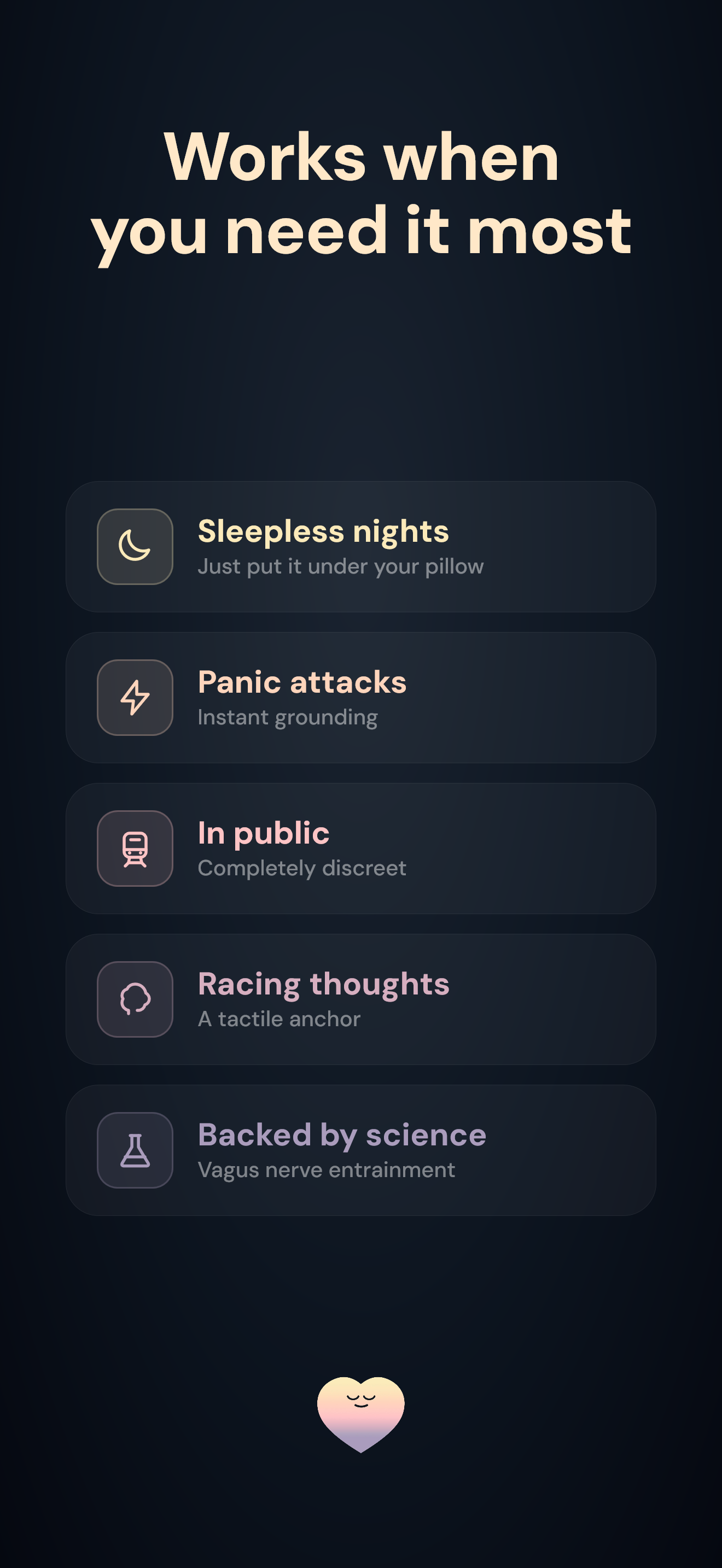 VagusCalm use cases: sleepless nights, panic attacks, in public, racing thoughts